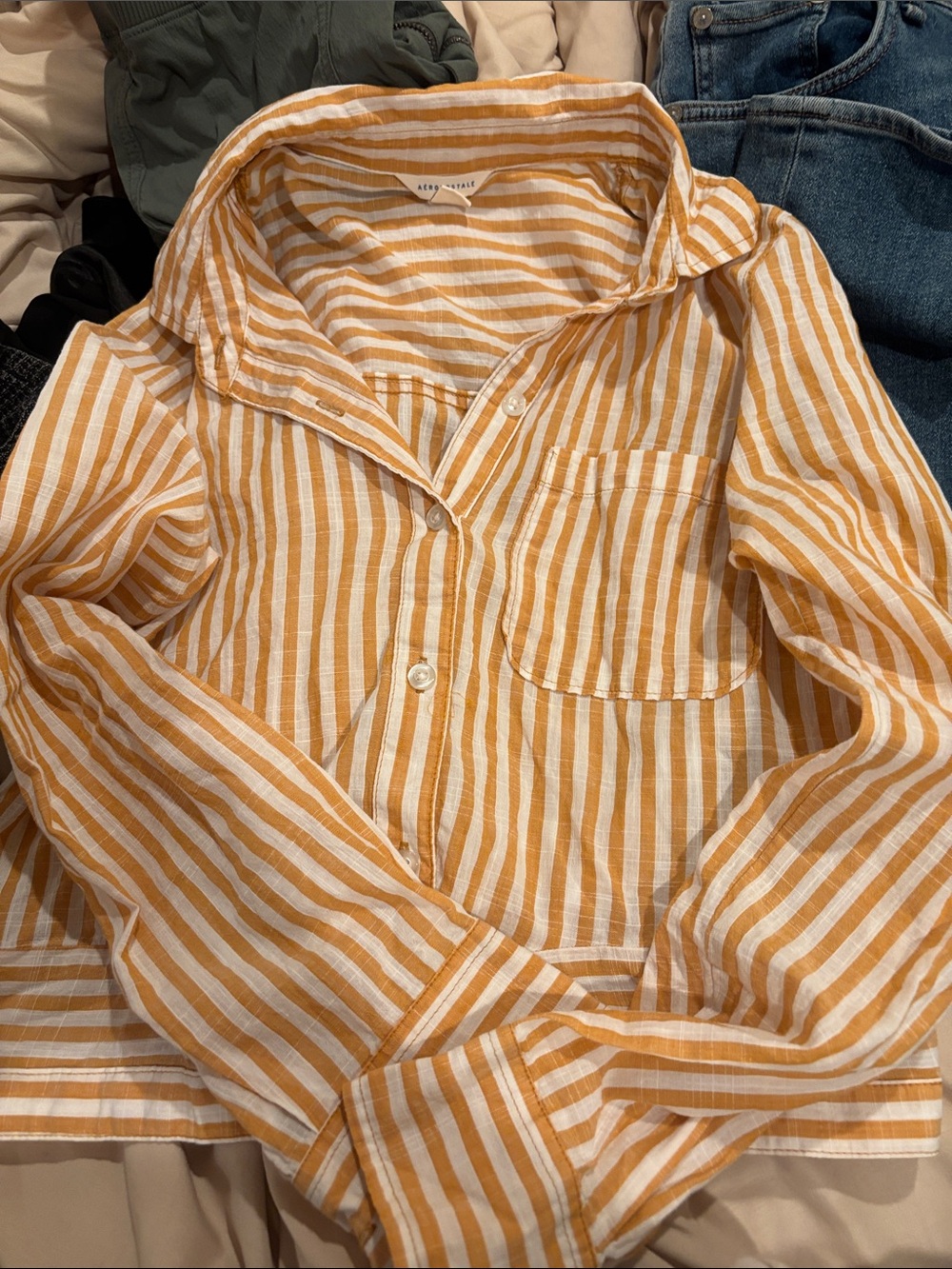 Aeropostale Yellow and White Striped Crop Top